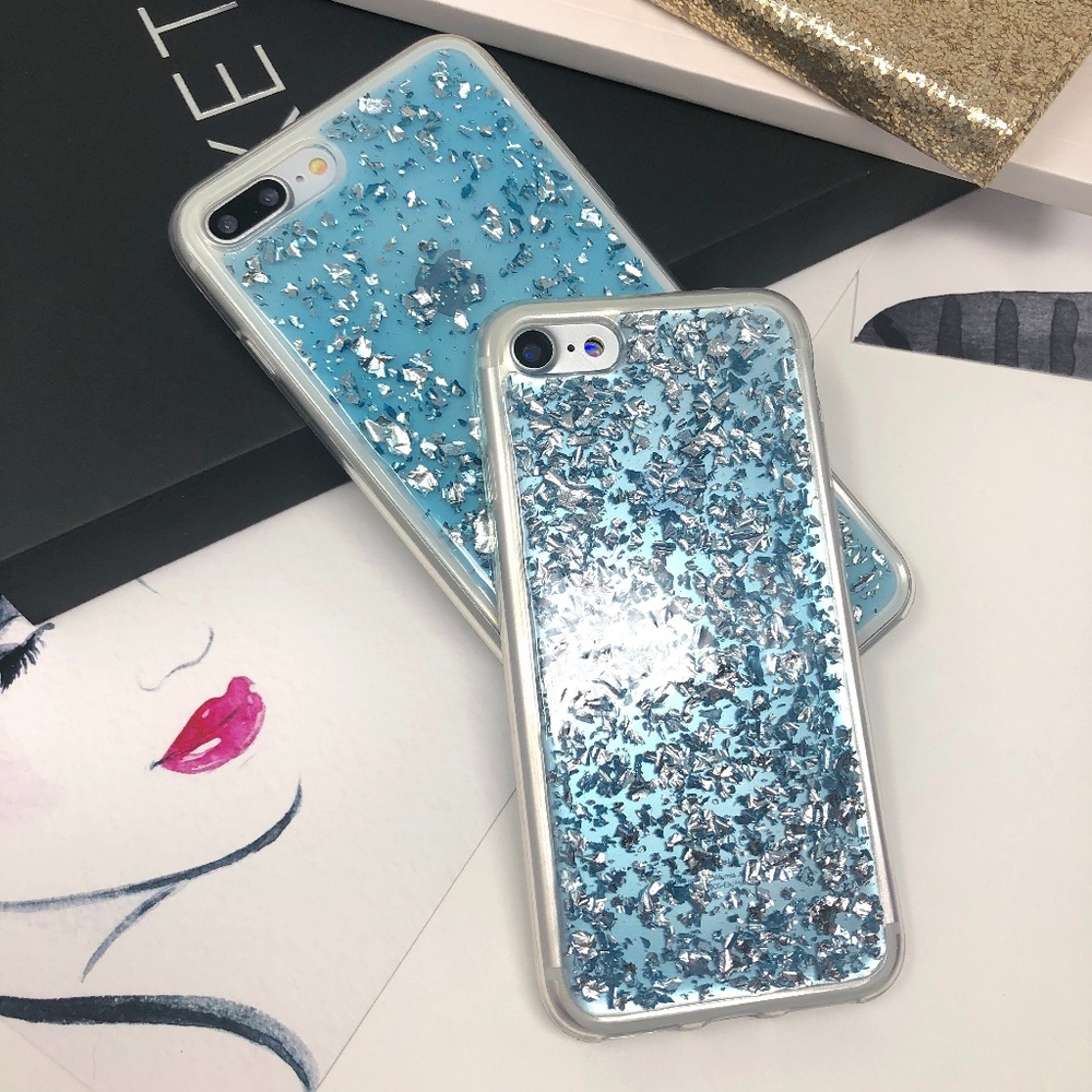iPhone Blue Glitter Foil Flakes Case